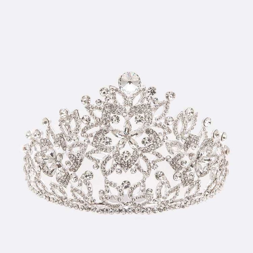 Crystal Statement Large Size Tiara - Clear/Silver